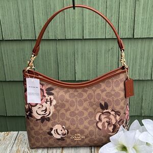 Coach Laurel Shoulder Bag In Signature Canvas With Rose Print Crossbody Purse